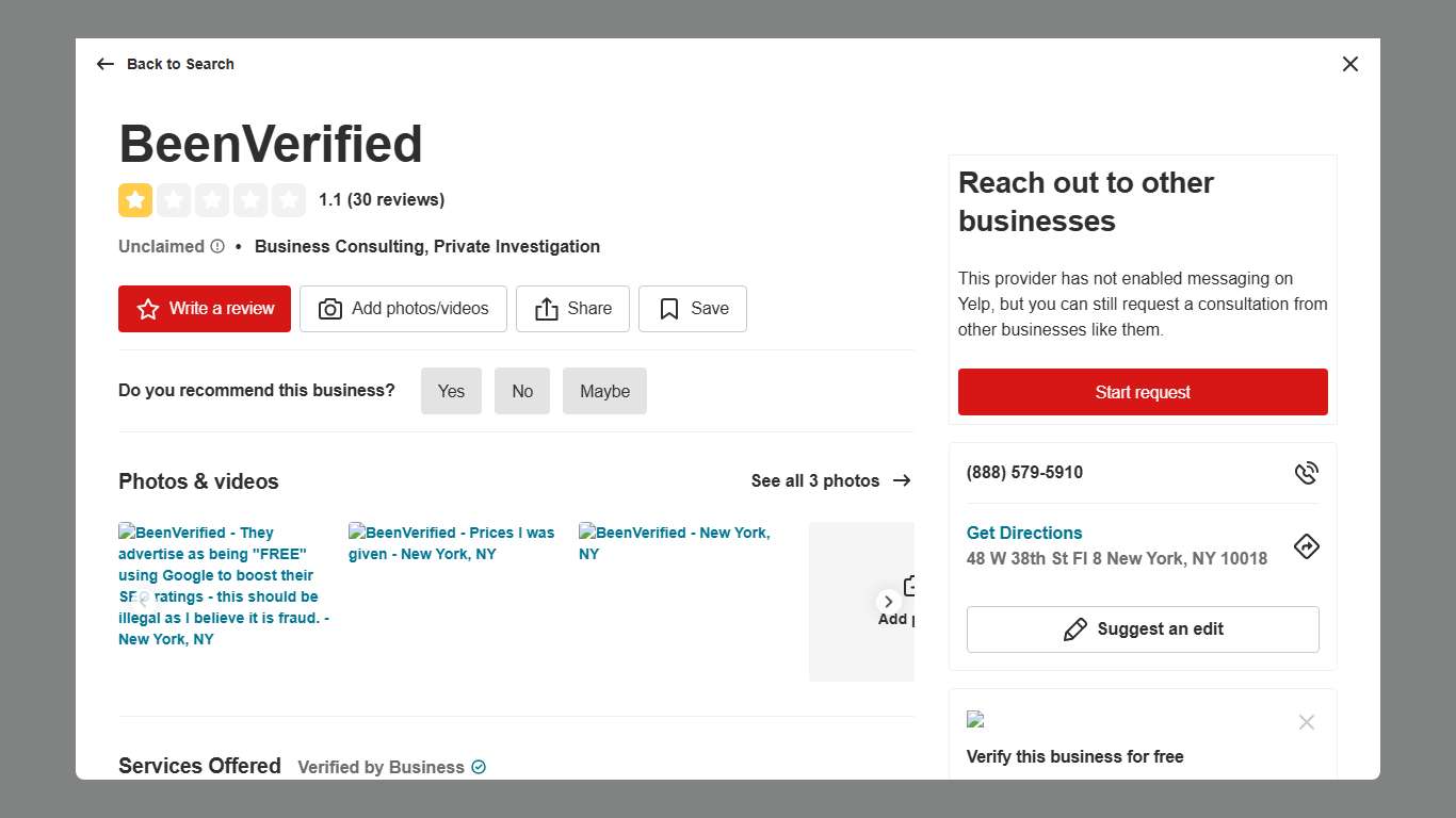 BEENVERIFIED - Updated January 2026 - 30 Reviews - 48 W 38th St, New York, New York - Business Consulting - Phone Number - Yelp